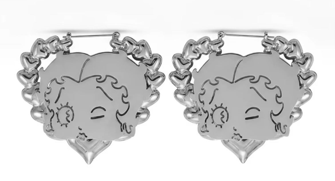 Silver Betty Heart Hoops